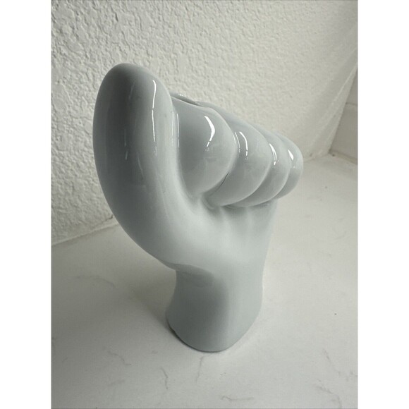 VTG Porcelain White Left Hand Toothbrush Pen Candle Holder Gift Artsy Modern - Picture 2 of 12